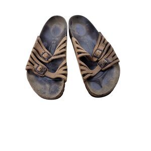 Birkenstock Womens Brown Strappy Slide Sandals